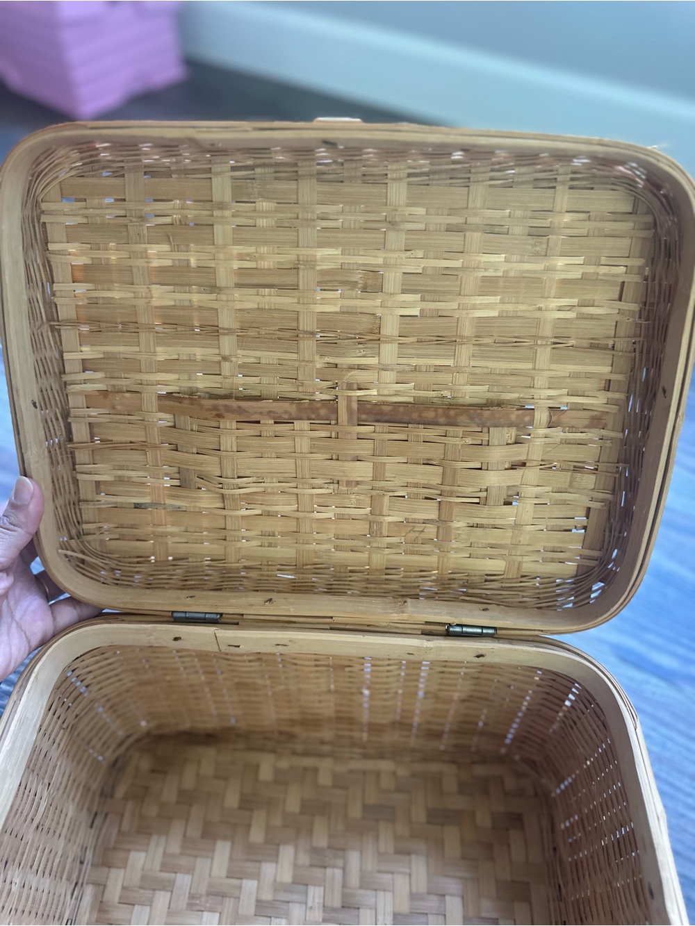 Vintage Antique Woven Picnic Basket in Natural and Brown - Picture 12 of 16